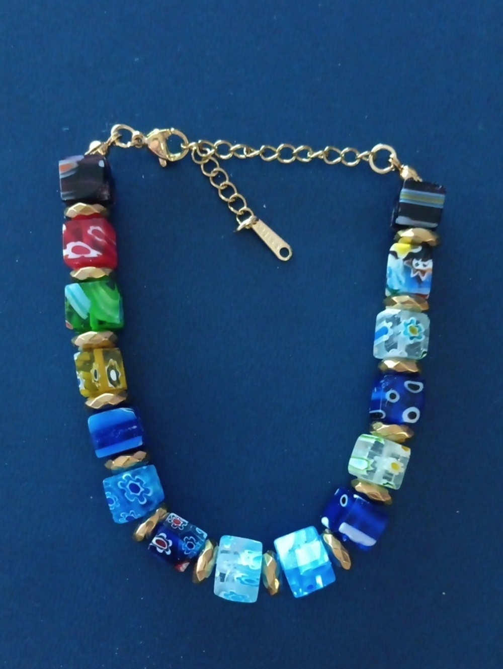 Multicolor Glass Cube Bead Bracelet Gold Accents New! - Picture 3 of 8